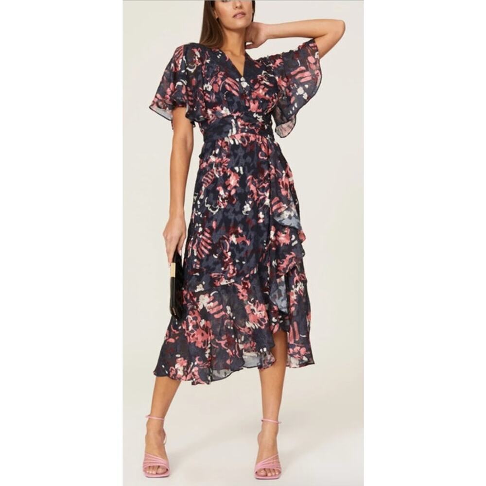 Tanya Taylor Blaire Dress Wrap Short Sleeve V Neck Midi 6
